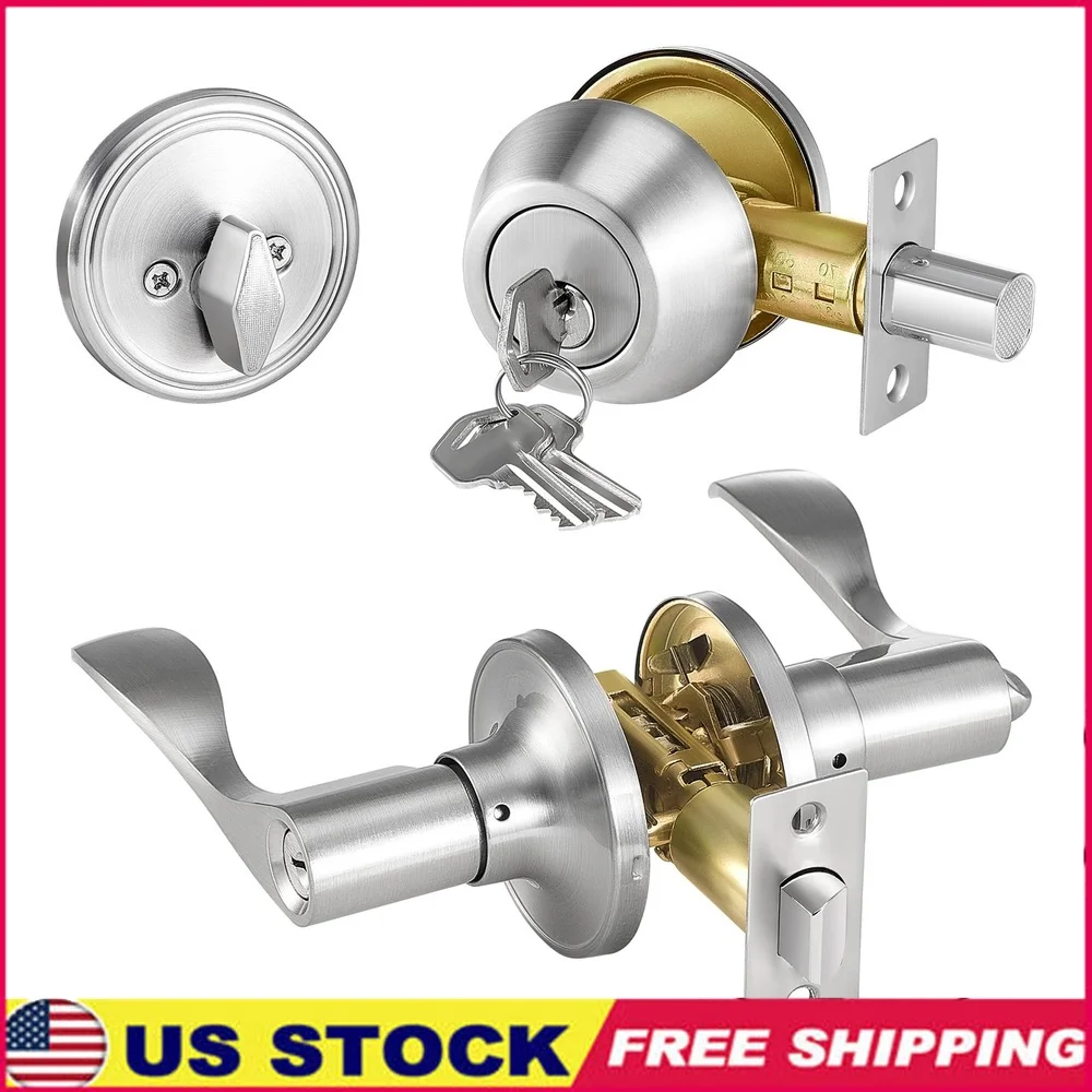 

Door Lock Set with Deadbolt 5 Pack Stainless Steel Adjustable Latch Easy Install Security Entry Lever Keyed Alike Combo