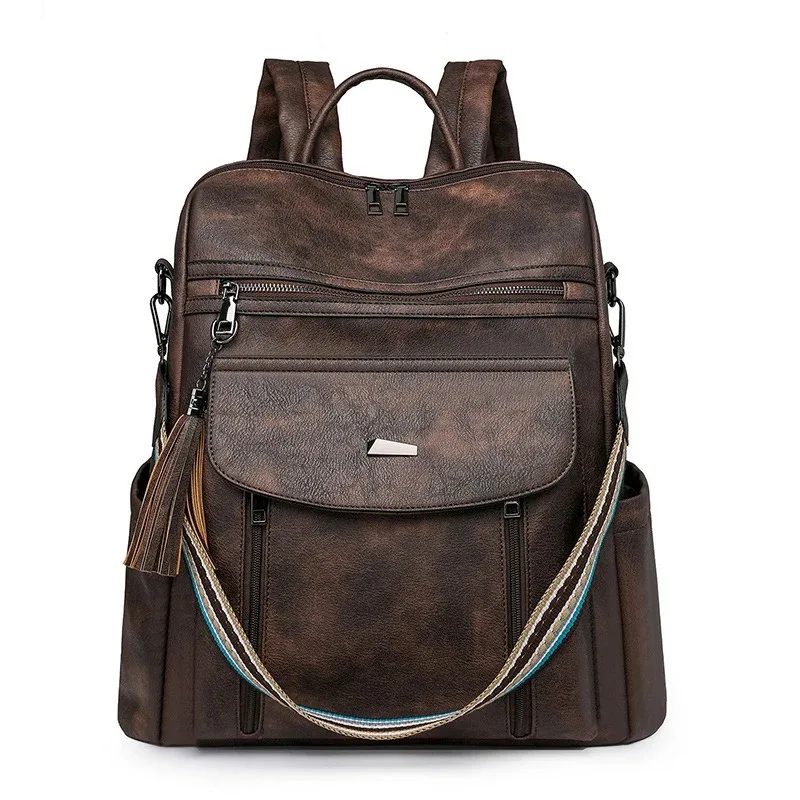 

Fashion Ladies Large Daypack Solid Color Leather Backpack Women Travel Bagpack School Rucksack for Girls