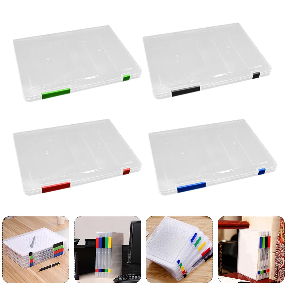 

4 Pcs Folder Storage Box Clear Envelope File Keeper Portable Case for Office Document Holder Plastic Organizer