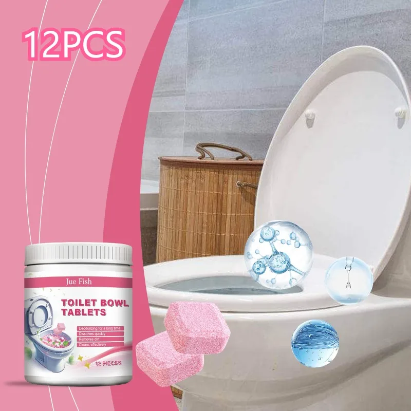 12PIECES Toilet Effervescent Tablets - Urine Stain Remover Yellow Dirt Descaler Automatic Flushing Deodorant Cleaner