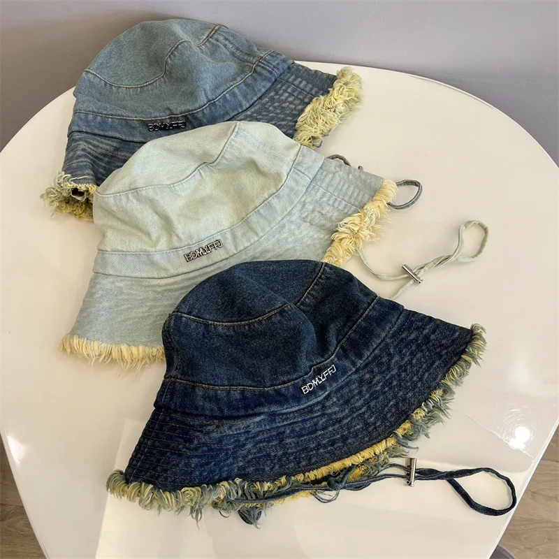 2025 الخام حافة غسلها الدينيم قبعة بحافة للجنسين الأزواج في الهواء الطلق قبعة الشمس قابل للتعديل الرباط الخارجي حماية من الأشعة فوق البنفسجية العصرية