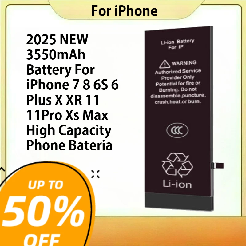

2025 NEW 3550mAh Battery For iPhone 7 8 6S 6 Plus X XR 11 11Pro Xs Max High Capacity Phone Bateria