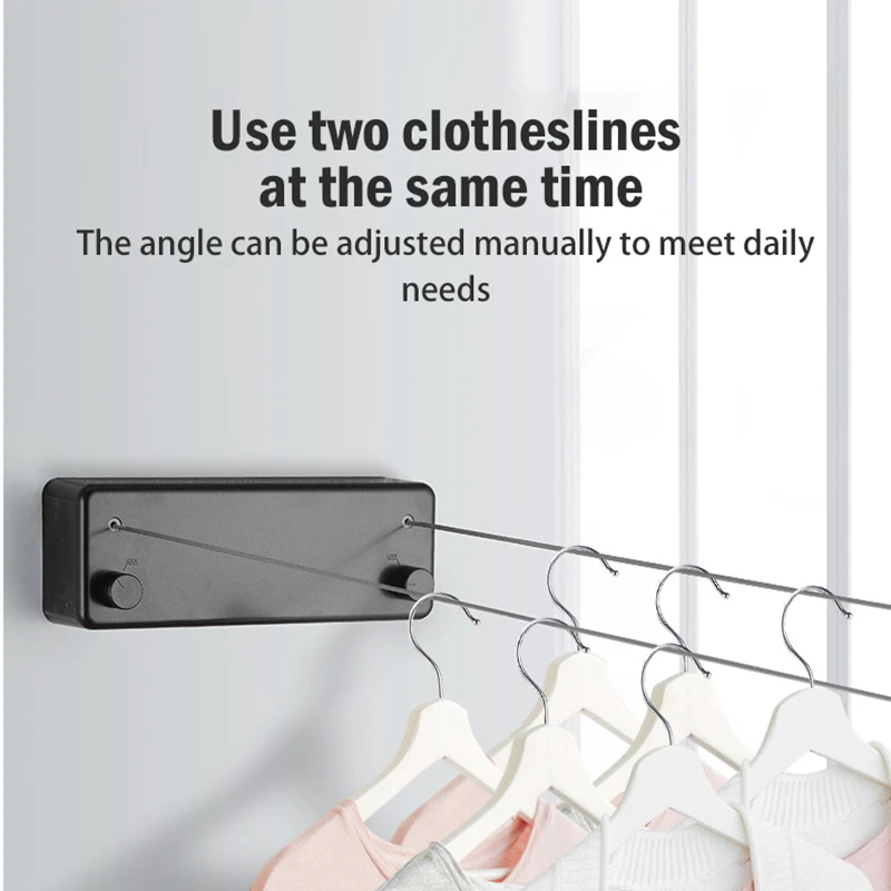 Shrinkable Double Line Clothesline No Punching Required Bold Stainless Steel Wire Invisible Hotel Shower Room Hanging Clothes