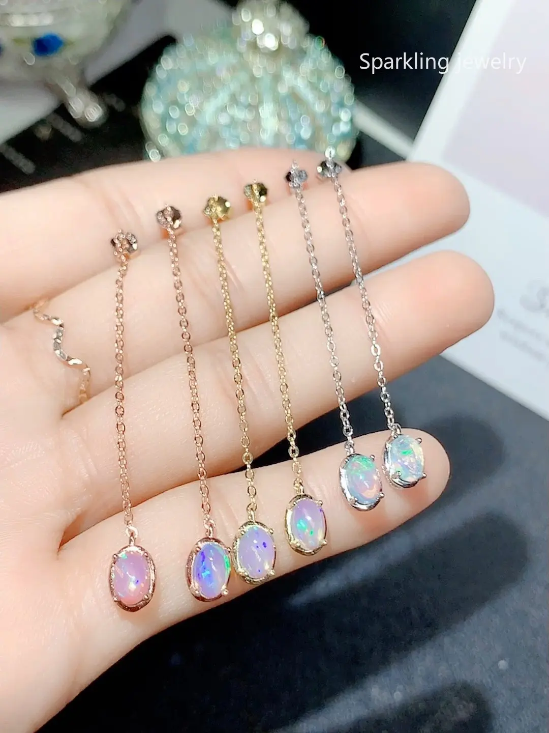 

S925 Women's Sterling Silver Opal Eardrops Natural Gems elegant women's Jewelry set with free shipping Christmas wholesale