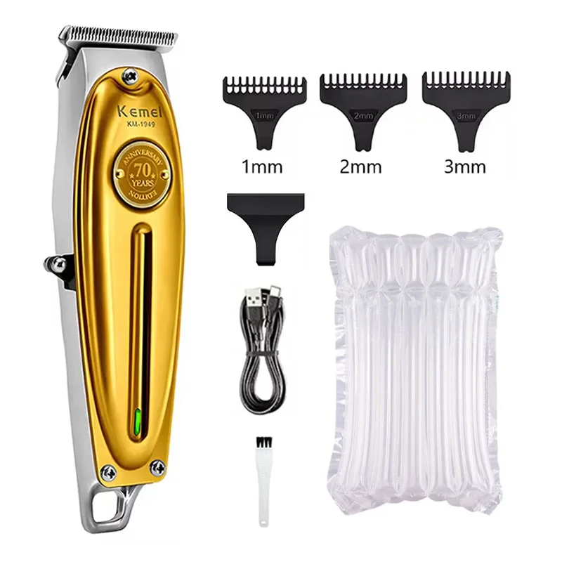 Kemei KM-1949 Goud of Zilver Volledig metalen elektrische tondeuse KM-2028 Oplaadbare scheerapparaat voor heren Professionele draadloze trimmer
