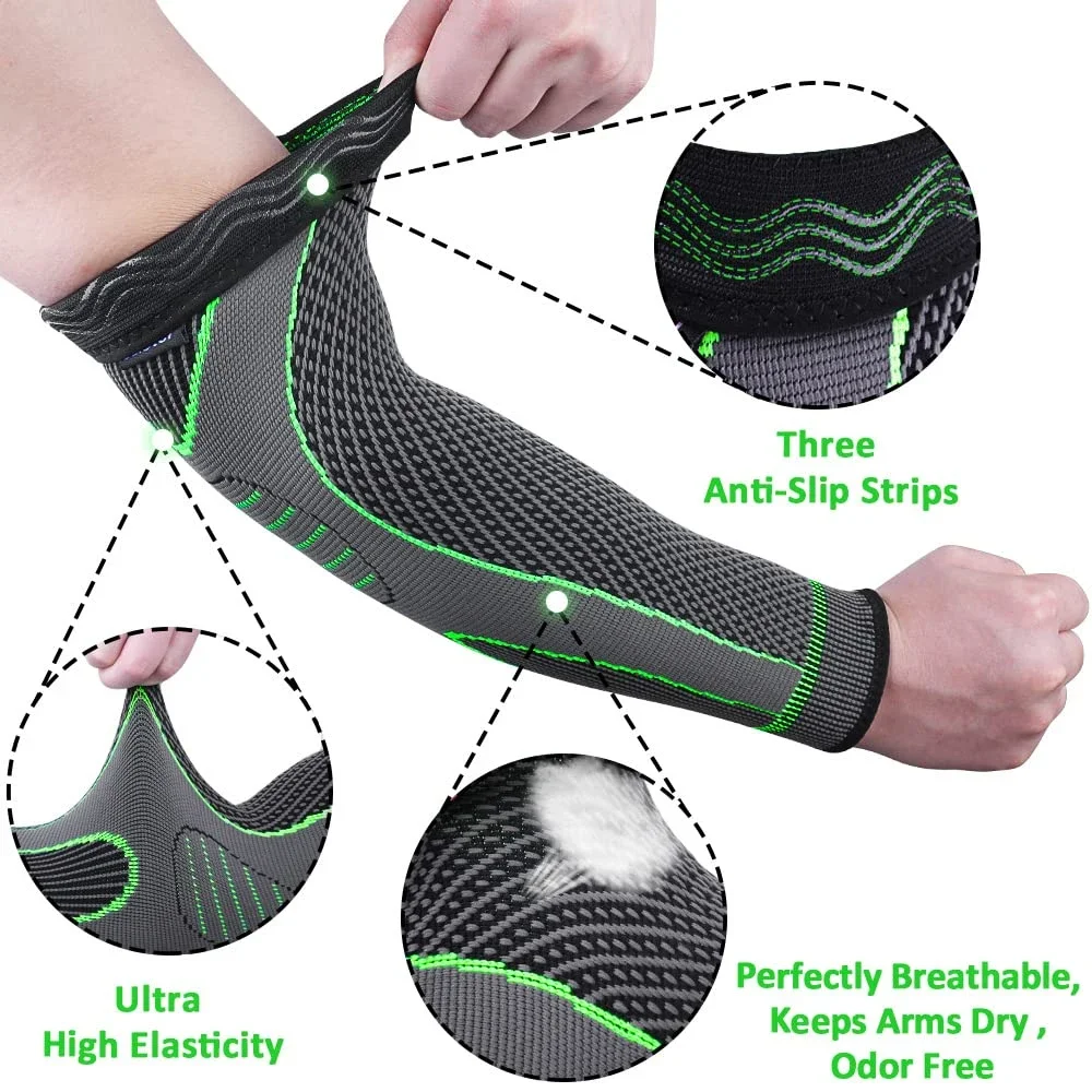 1 par de coderas mangas de compresión para hombres y mujeres, transpirable Tendonitis antideslizante para soporte de brazo, artritis, entrenamientos