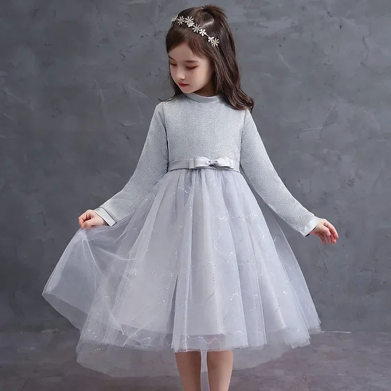 2023 Autumn Girls' Clothing Piano Performance Dress Bow Fashionable Children's Wedding Dress