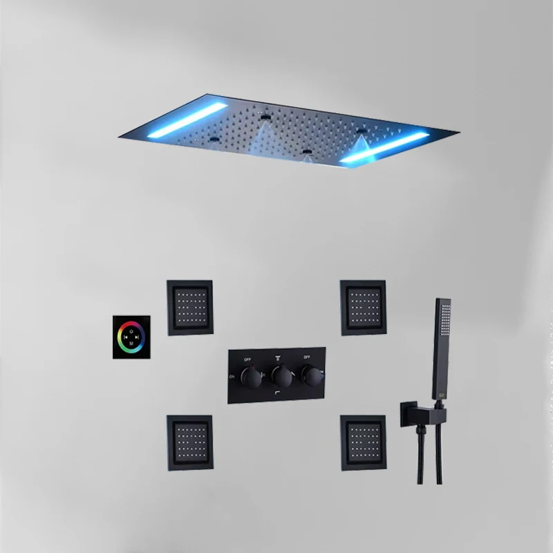 مجموعة دش مطر/رذاذ/سقف السقف Luxury14X20 بوصة عالية الرتبة/مختلطة التفتيت باللون الأسود غير اللامع مع لوحة LED