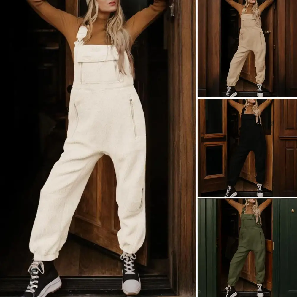 Ropa de trabajo para mujer, mono grueso de felpa sin mangas, pantalones de esquí, tirantes ajustables, espalda cruzada, mono informal Retro