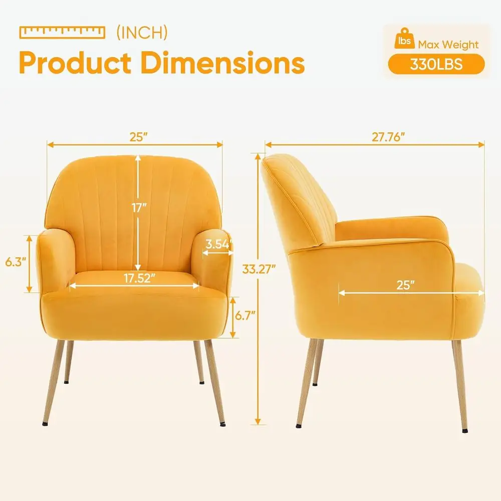 Velvet Accent Chair, Century ern Accent Chairs or Living Room, Comy Upholstered Armchair with Metal Legs or Bedroom/Aparent/Oice
