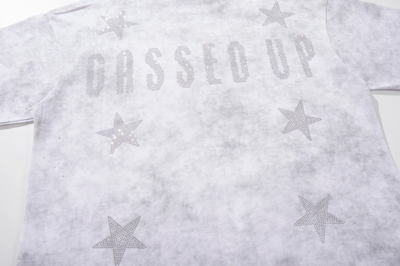 Weißes Acid Wash T-Shirt für Herren mit Strass-DJ-Konzert-Grafik Übergroßes Grunge Baumwoll-Sommer-Y2K-Streetwear-T-Shirt im Vintage-Stil – Detail 11