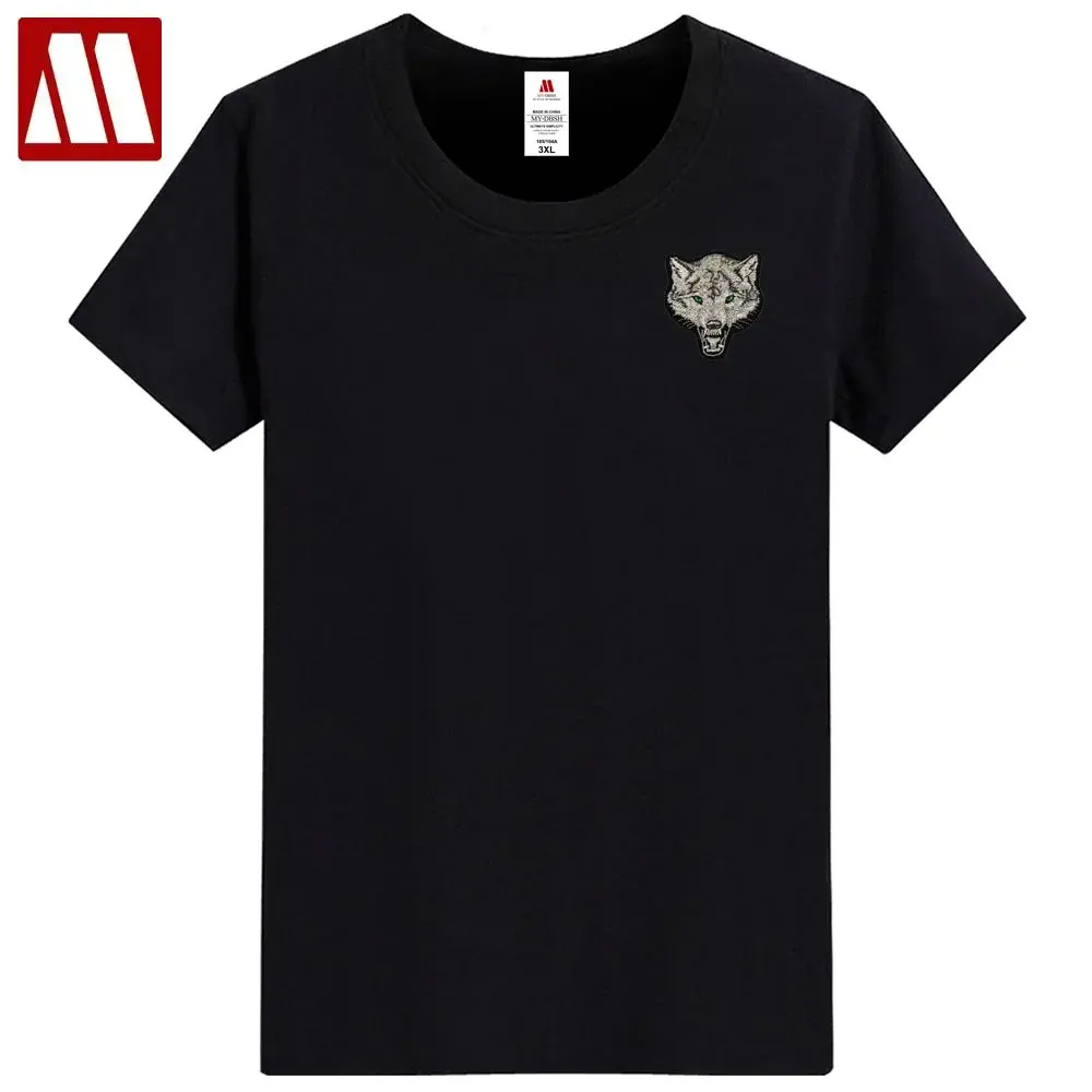 2024 Brand Men\'s Wolf Embroidery Tshirt Cotton Short Sleeve T Shirt Spring Summer Casual Men\'s O neck Slim T-Shirts Size S-5XL