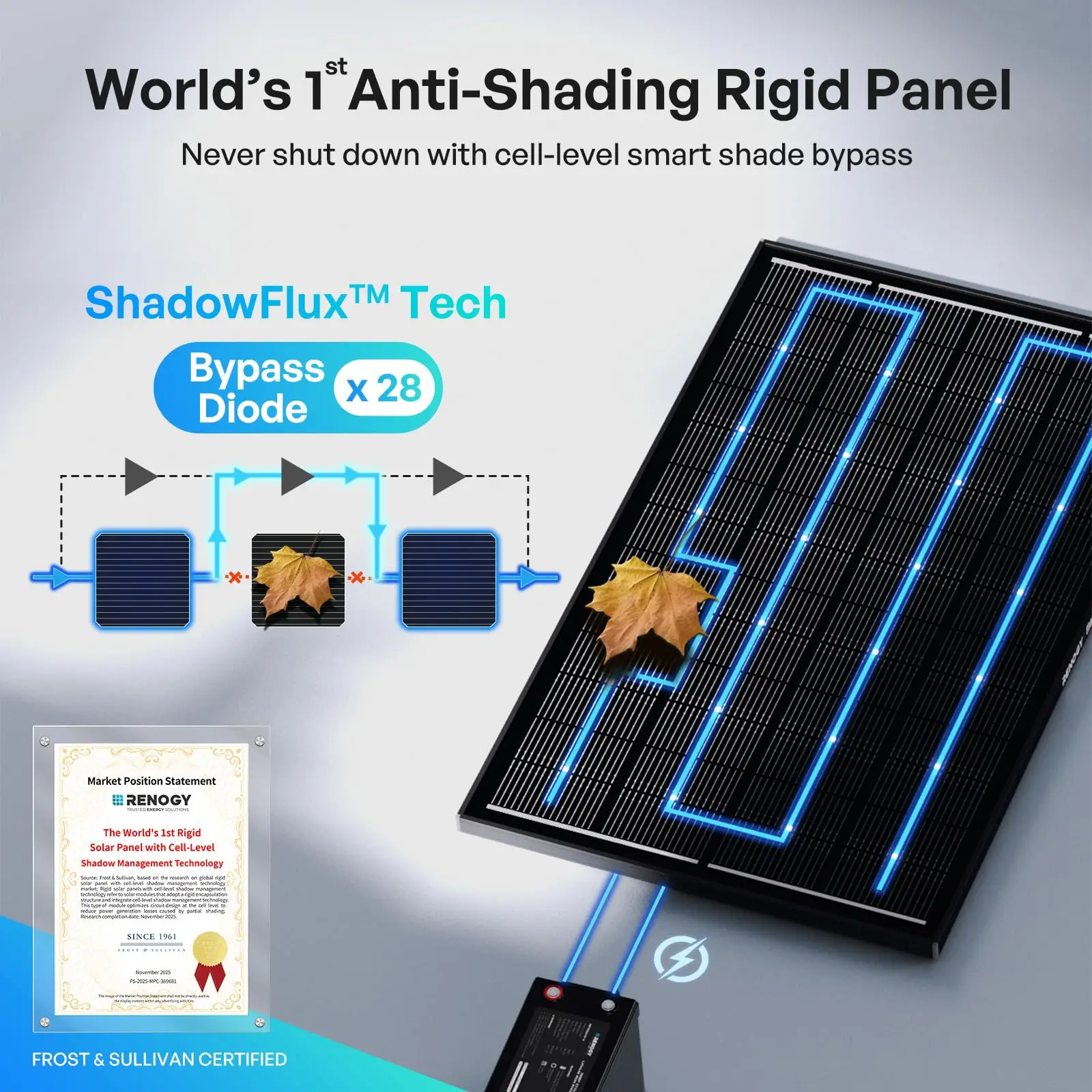 Renogy ShadowFlux Solar Panel 200 Watt, N-Type 25% High-Efficiency