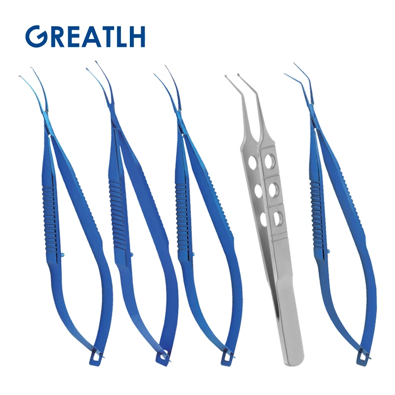 Lens Forceps Angled Shafts with 1.0mm Round Tip Forceps Titanium/Stainless Ophthalmic Instrument