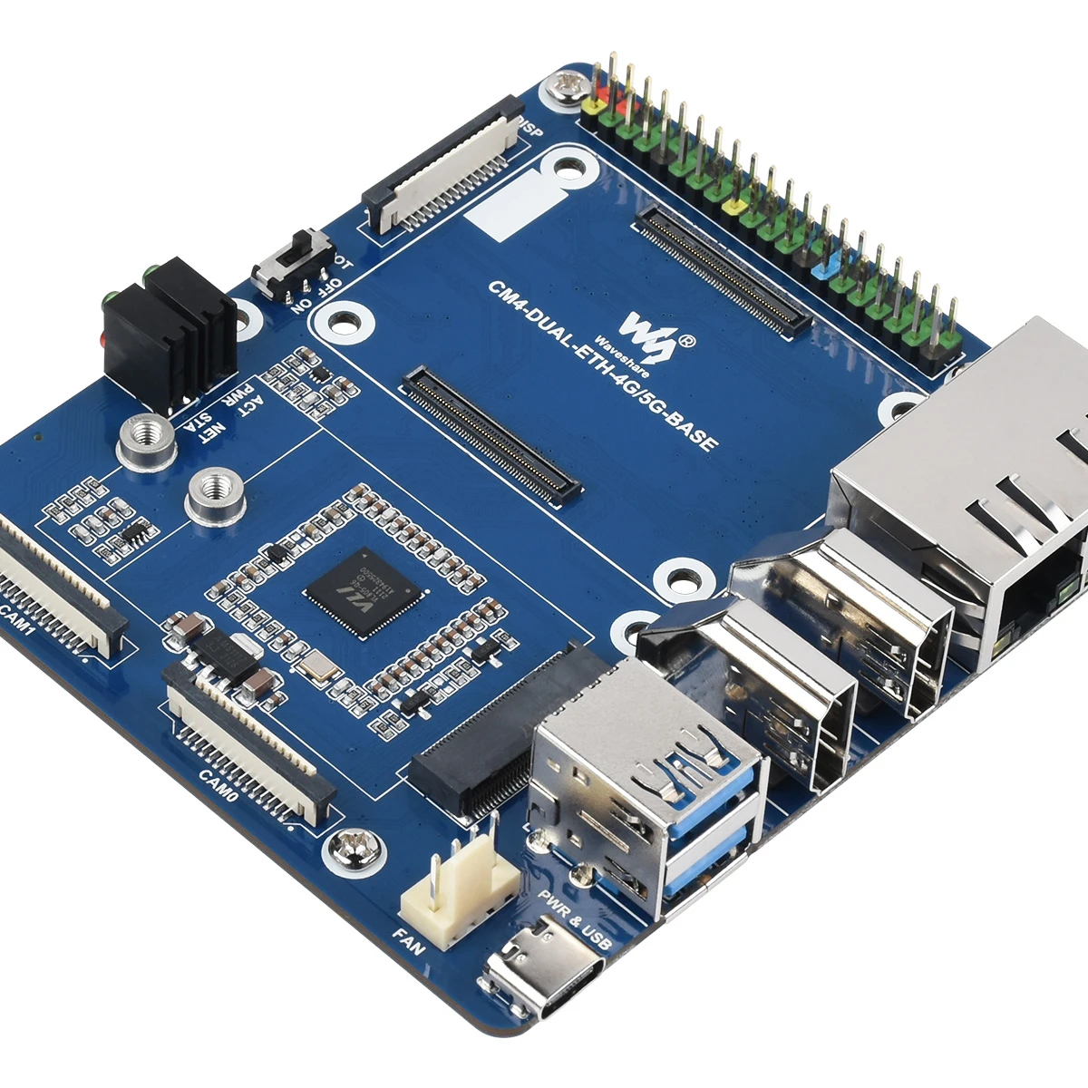 

Waveshare Dual Gigabit Ethernet 5G/4G Base Board Designed for Raspberry Pi Compute Module 4