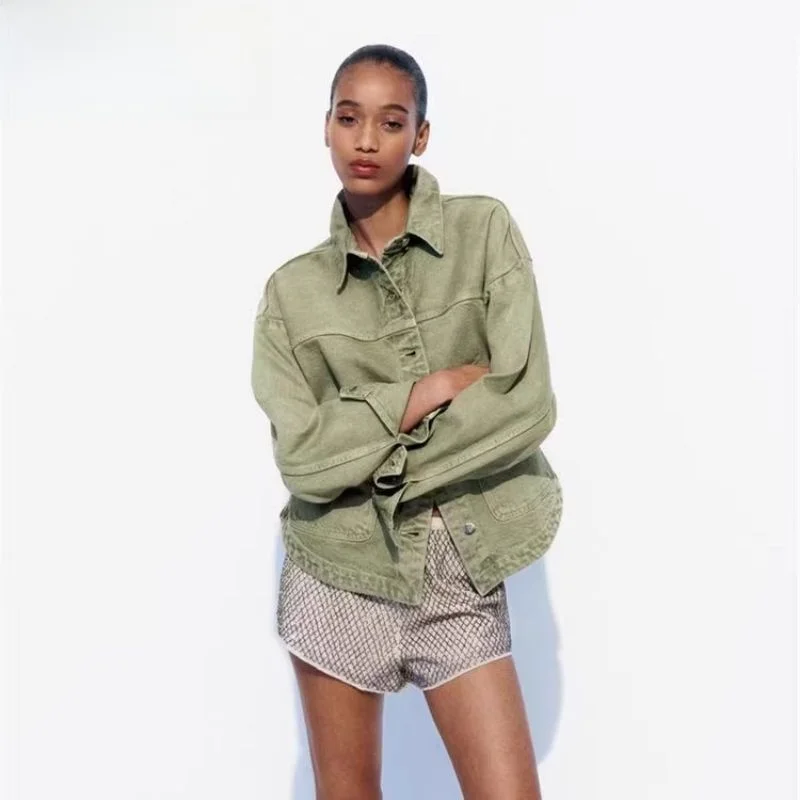 2024 delle nuove donne allentate ket American Workwear Sle een Denim Jaet tuta sportiva colletto alla coreana lunghezza regolare multifunzionale