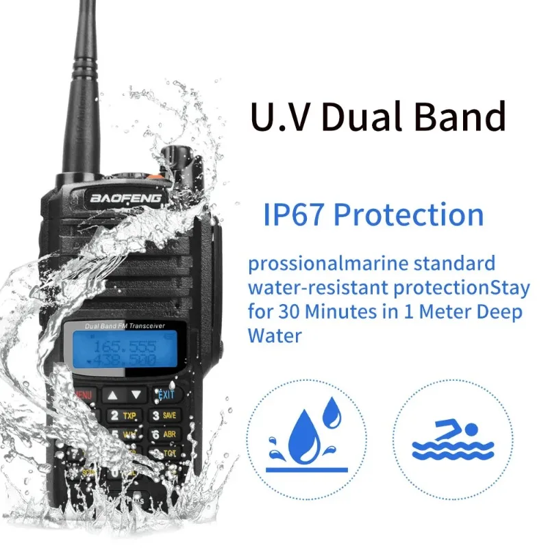 

Baofeng UV-9RPlus 136-174MHz 400-520MHz VHF UHF Dual Band IP67 Waterproof 8W 128Ch Flashlight FM Walkie Talkie UV-9R Plus