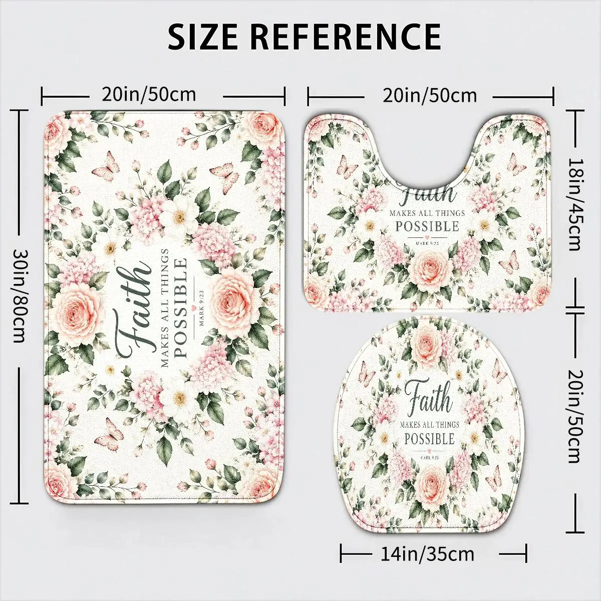 Floral Faith Makes All Things Possible Bathroom Mat Set Bath Rugs for Modern Home Decor Bathroom Accessories