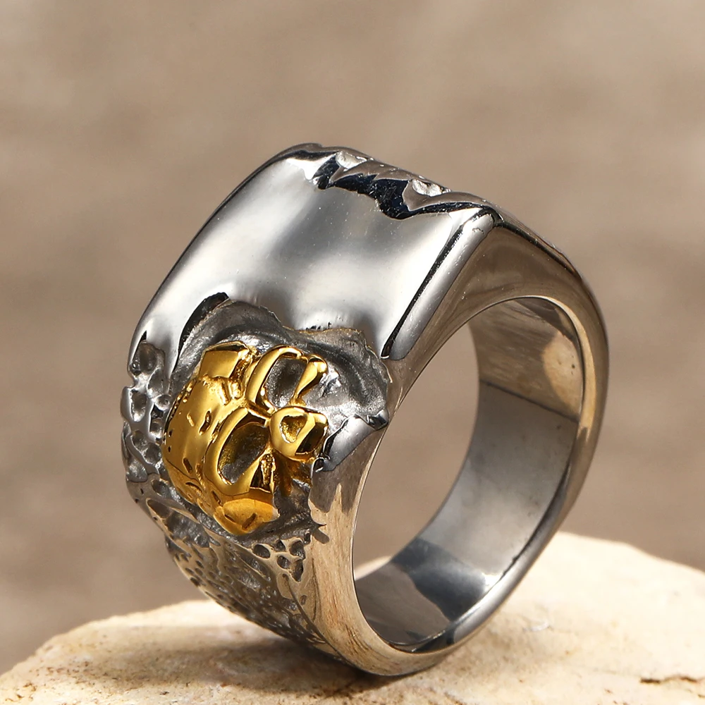 رائجة البيع القوطية الهيكل العظمي الجمجمة رئيس الدائري للرجال الشرير الصخرة الفولاذ المقاوم للصدأ السائق مجوهرات خمر المذكر هدية