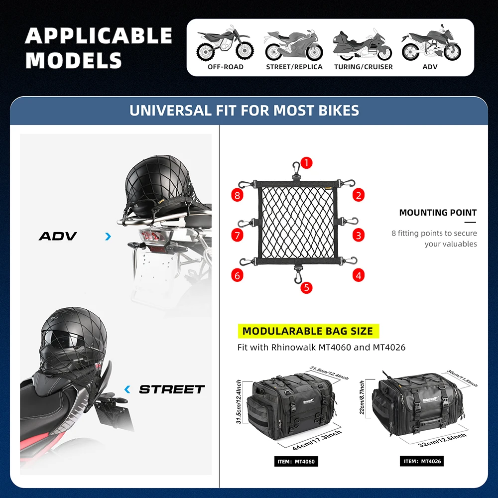 Rhinowalk Motorcycle Helmet Hold Storage Mesh Plastic/Metal 8 Hooks Universal Elastic Net Bag Luggage Motor Helmet Accessories