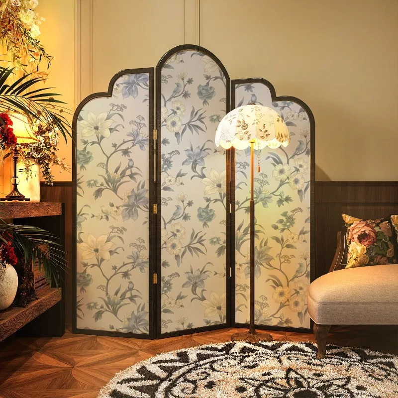 French vintage folding screen partition living room entrance solid wood movable folding screen live retro background wall decora