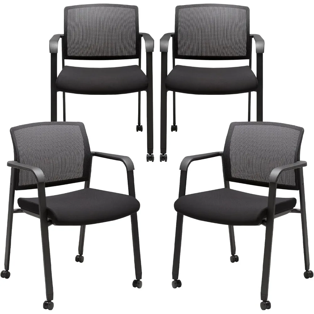 

Mesh Back Guest Reception Arm Chairs with Wheels, Waiting Room Chairs with Upholstered Fabric Seat and Ergonomic Lumbar