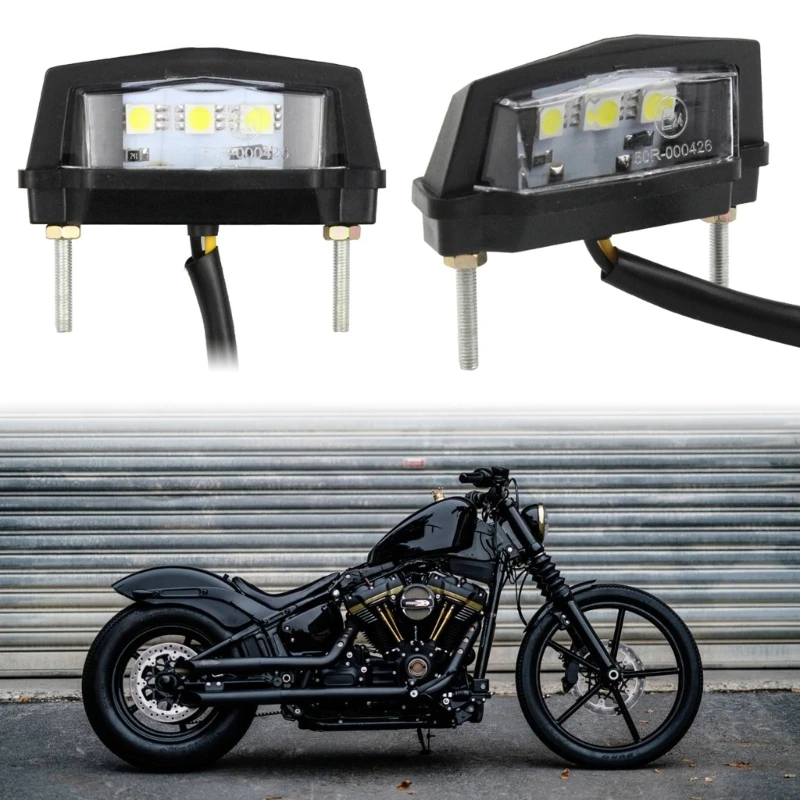 Motorcycle LED License Plate Light Waterproof Motorbike Number Plate Lamp Plastic Rear Tail Alarm Light Simple Installation