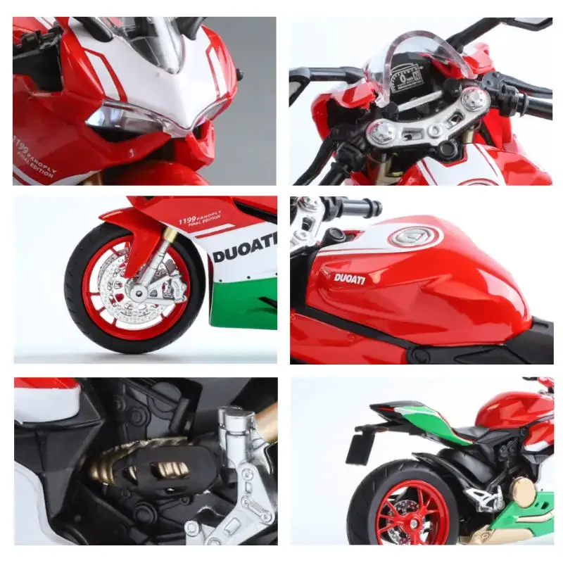 Ducati 1199 Panigale S Die Cast motocicleta modelo brinquedo, coleção de veículos, som e luz, Off-Road Autocycle, 01:12 Liga