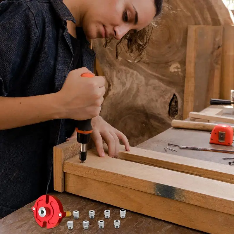 Kit di maschere per tasselli Posizionatore per foratura centrale per la lavorazione del legno Strumenti di posizionamento per punzonatrice precisa per la lavorazione del legno per utensili manuali