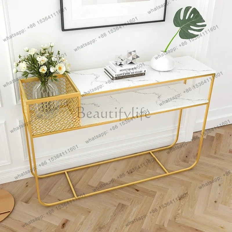 Marble Entryway Wall-Mounted Iron Art Side Table Long Simple Fashion Storage Rack Fashion Entryway Table