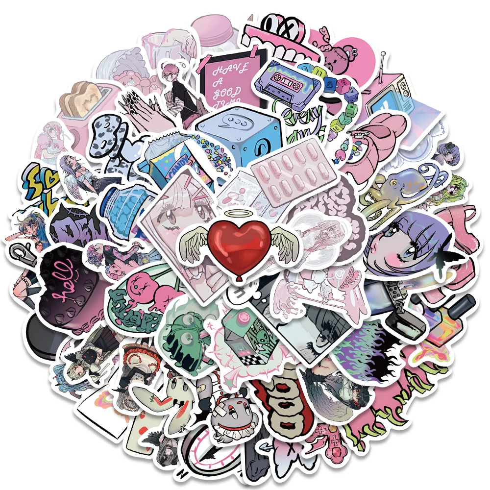 10/60PCS Pink Kawaii Y2K Domi Girls Gothic Stickers Cute Anime Aesthetic Decals Phone Suitcase Laptop Stationery Car Toy Sticker