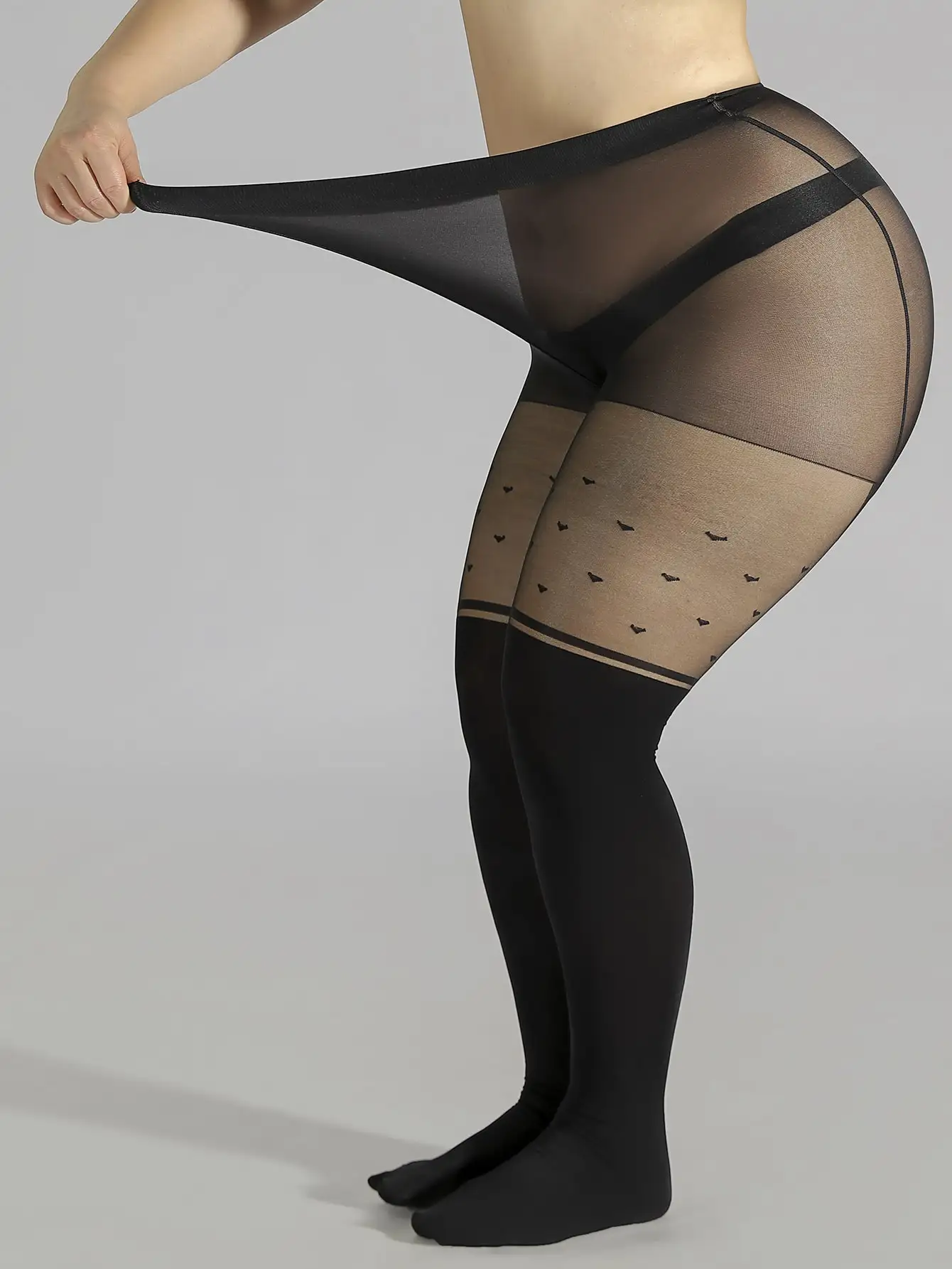 Plus Size Fashion Kawaii Stockings black dot Women\'s Plus Heart Jacquard Colorblock High Rise Stockings