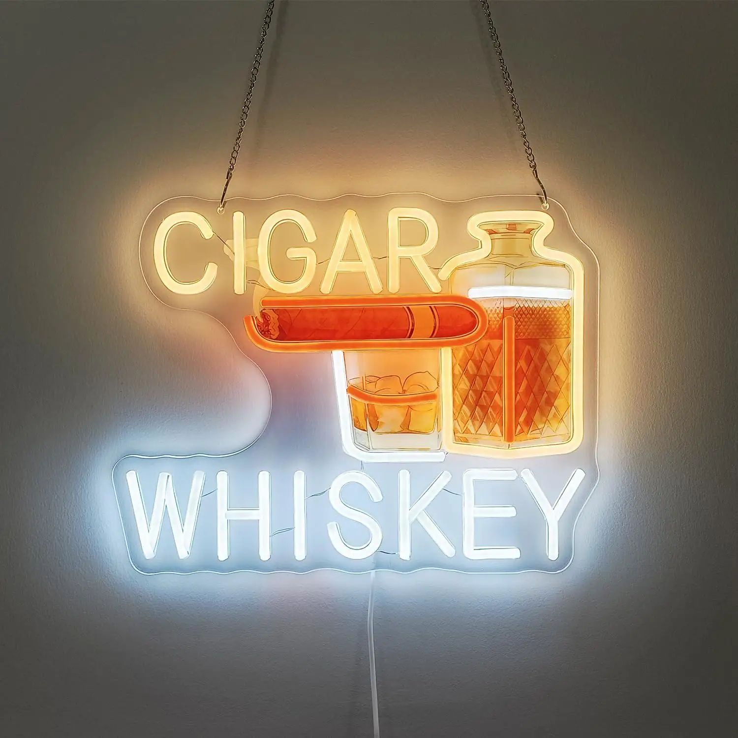 

Cigar Whiskey Neon Sign LED Lights for Bar Man Cave Lounge Bedroom Pub Party Smoke Shop Store Business Window Wall Decor Gifts