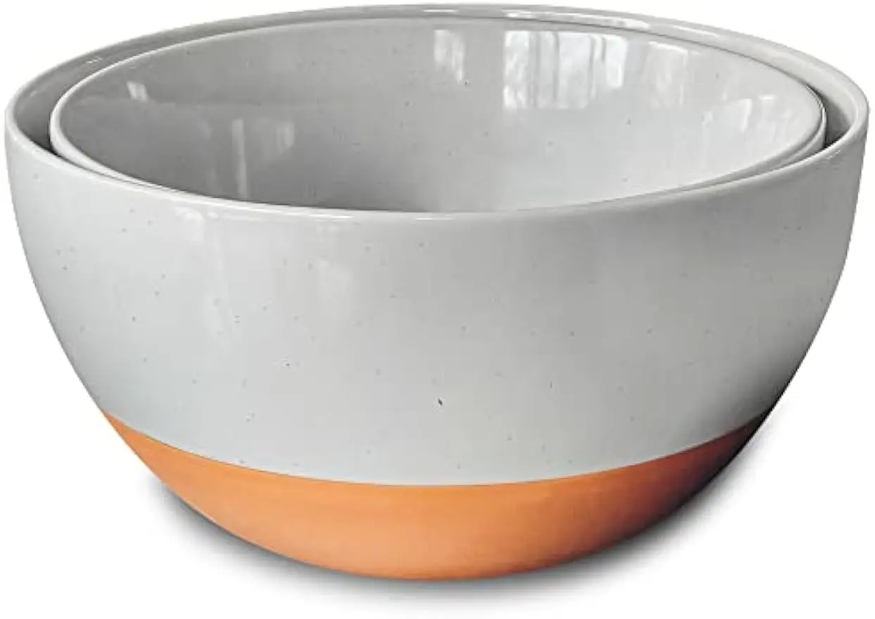 

Large Ceramic Mixing Bowls Set of 2, Nesting for Cooking Serving Popcorn Salad, Microwave Oven Dishwasher Safe 5.5 & 3.6 Qt Grey