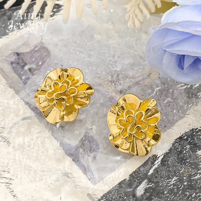 Original Blumenanhänger mit Kette, afrikanisches 18K vergoldetes Schmuckset, Ohrringe, Halskette, brasilianische Braut-Hochzeitsgeschenke – Detail 4