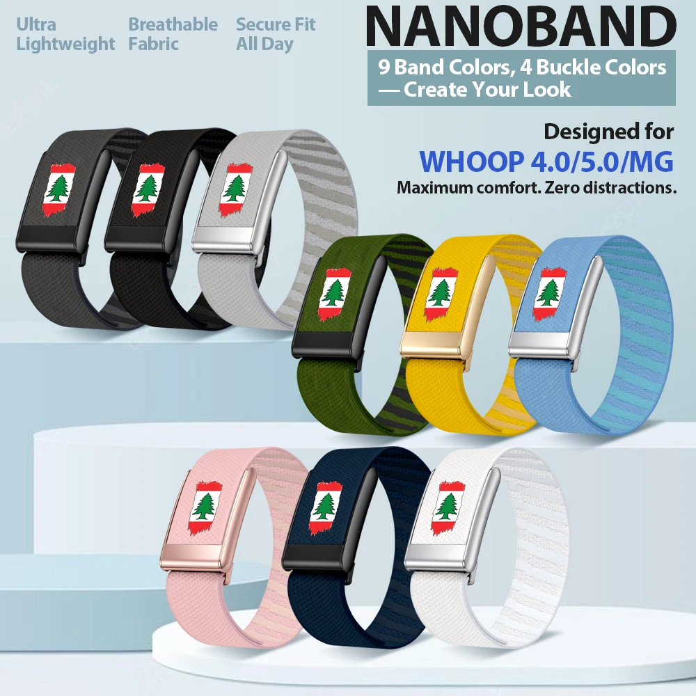 For Middle East Lebanon National Flag Logo Whoop 4.0 5.0 MG Replacement Sports Wristband Band Nylon Elastic Straps Metal Frame