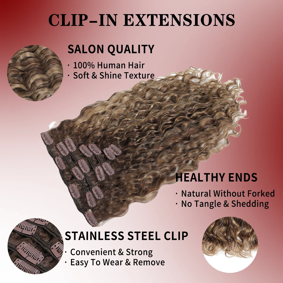 12A كليب في الشعر البشري 7 قطعة/المجموعة 100% ريمي الشعر البشري موجة المياه 120 جرام مجعد كليب في كامل الرأس للنساء 14-24 بوصة #3