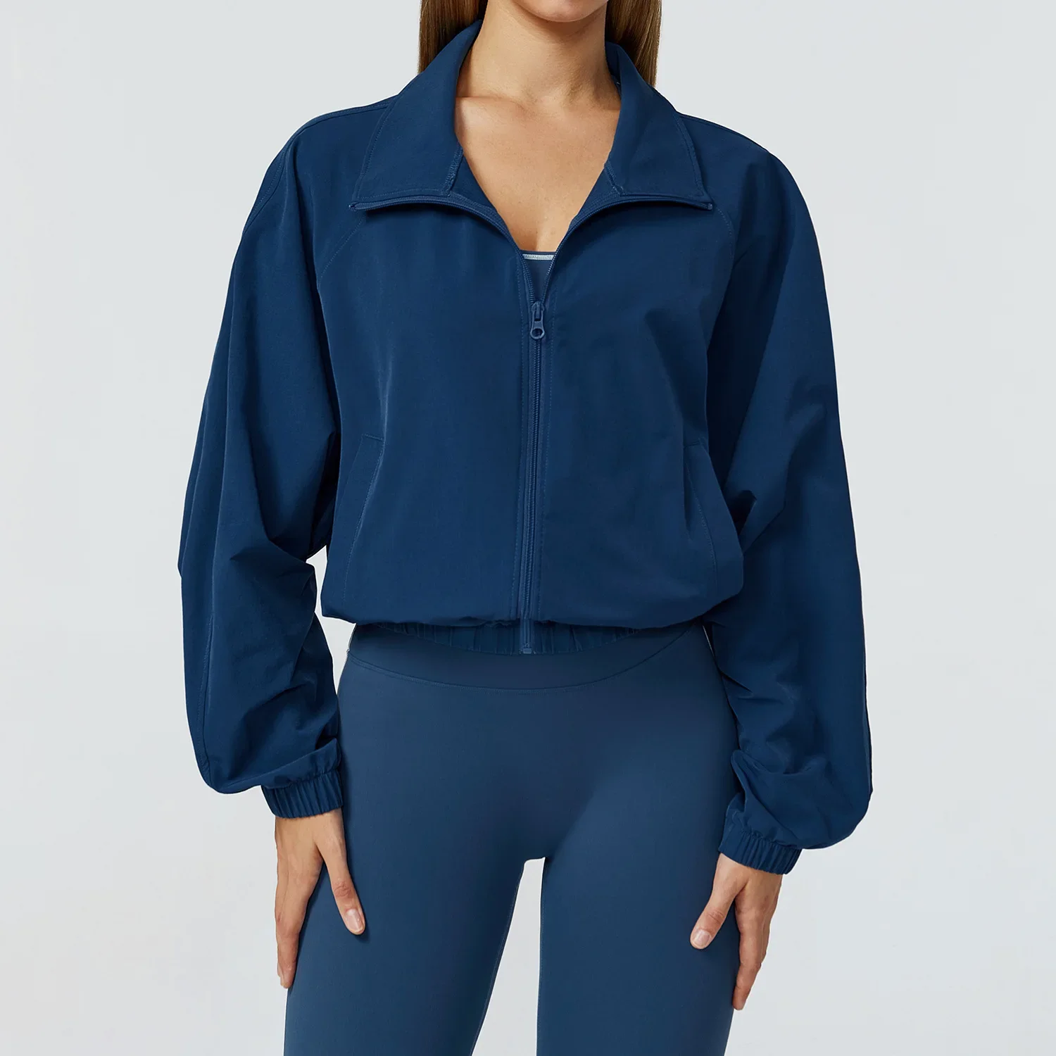 New Quick Drying Stand Up Collar Sports Jacket Women's Zipper Top Windproof Outdoor Running Fitness Long Sleeved Yoga Jacket