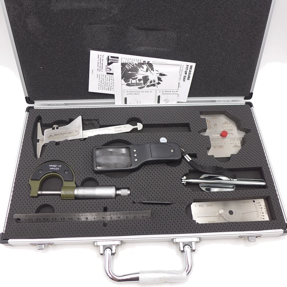 Free shipping Stainless steel weld measuring tool welding gauge kits 7 piece