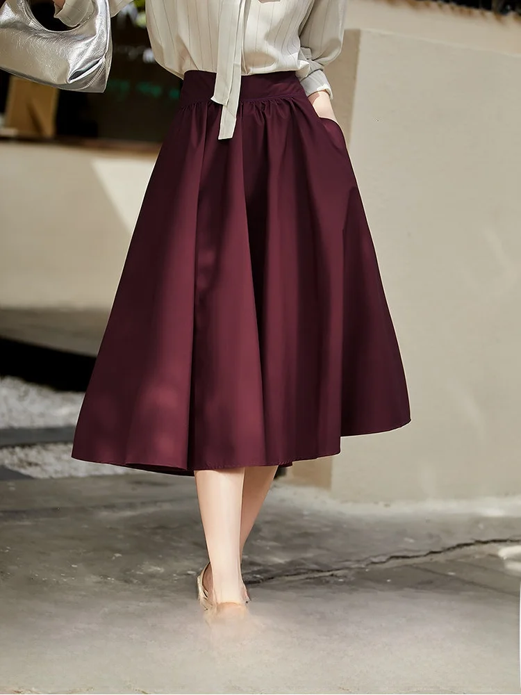

Elegant High Waist A-Line Skirt Commute Pleated Flared Half-length Polyester Fiber OL Style Spring Season Fashion Ladies' Skirts