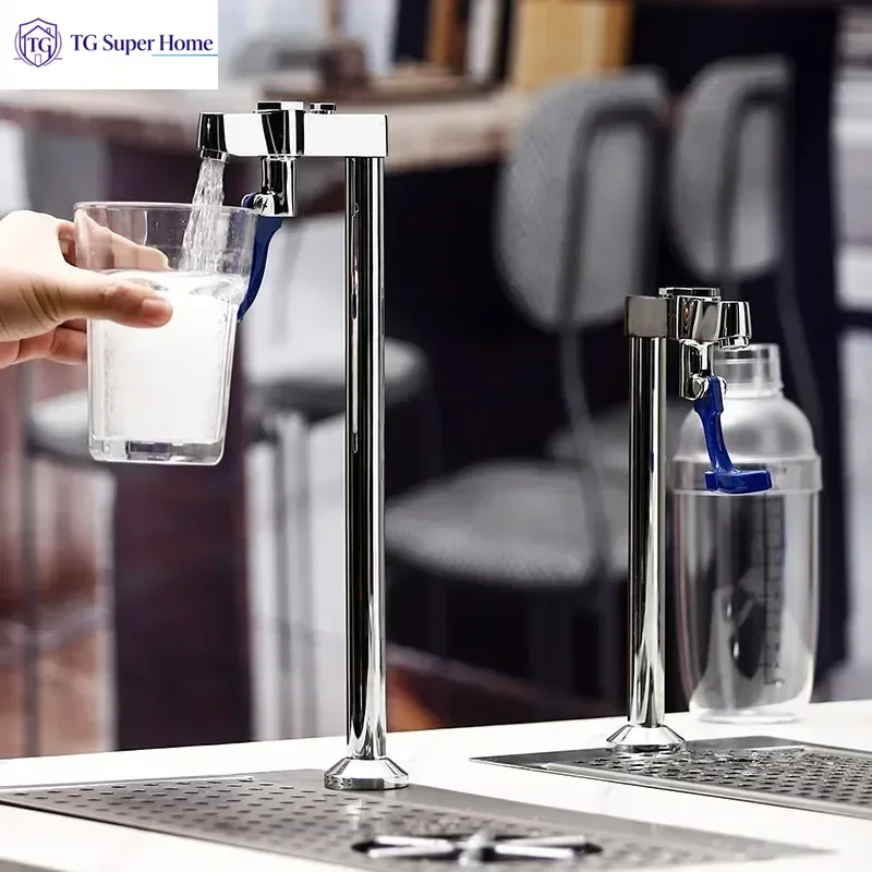 Solid Brass Commercial Push Back Faucet for Bar Coffee Tea Shop Automatic Cup-Push Drinking Water Tap Dispenser