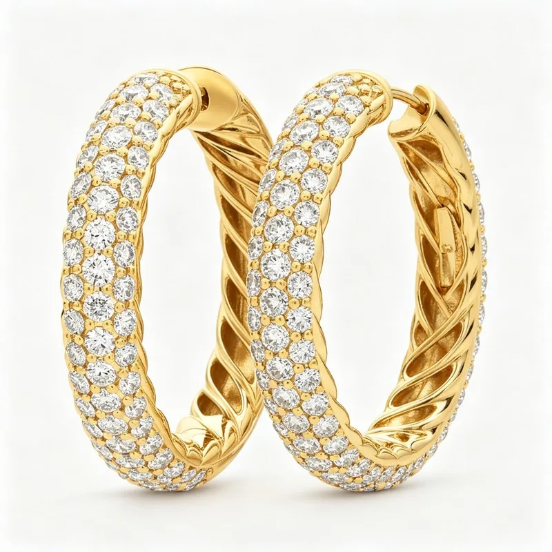 Crystal Hoop Earrings for Women, Gold Plated Brass Pavé Hoop Earrings 25.4mm, Sparkle Statement Style, Gift for Her