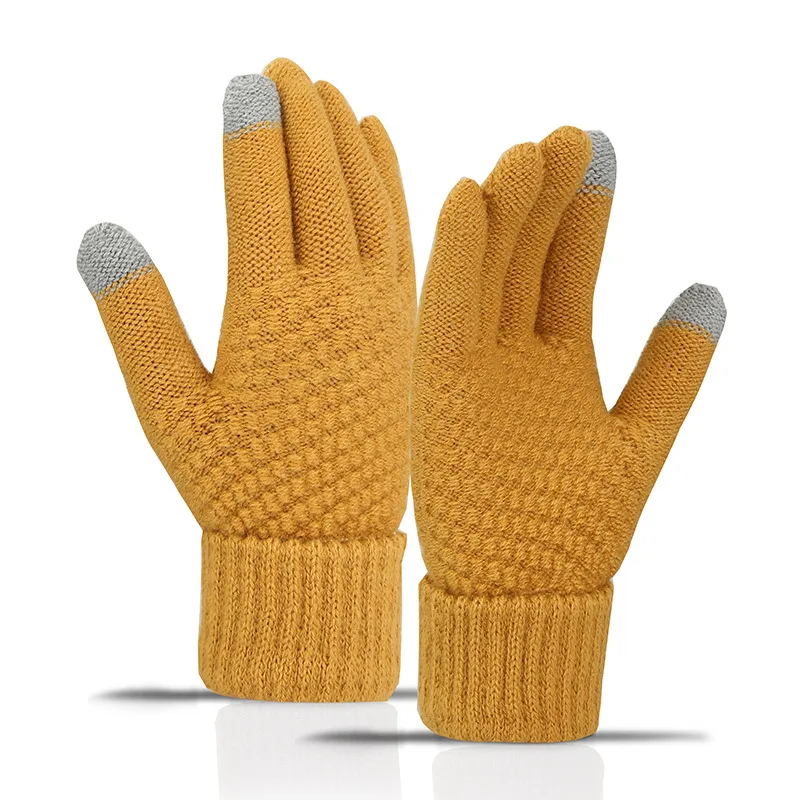 ฤดูหนาวถุงมือหน้าจอสัมผัสผู้หญิงผู้ชายยืดถัก Mittens ขนสัตว์เทียม Full Finger Guantes หญิงโครเชต์ Luvas Thicken