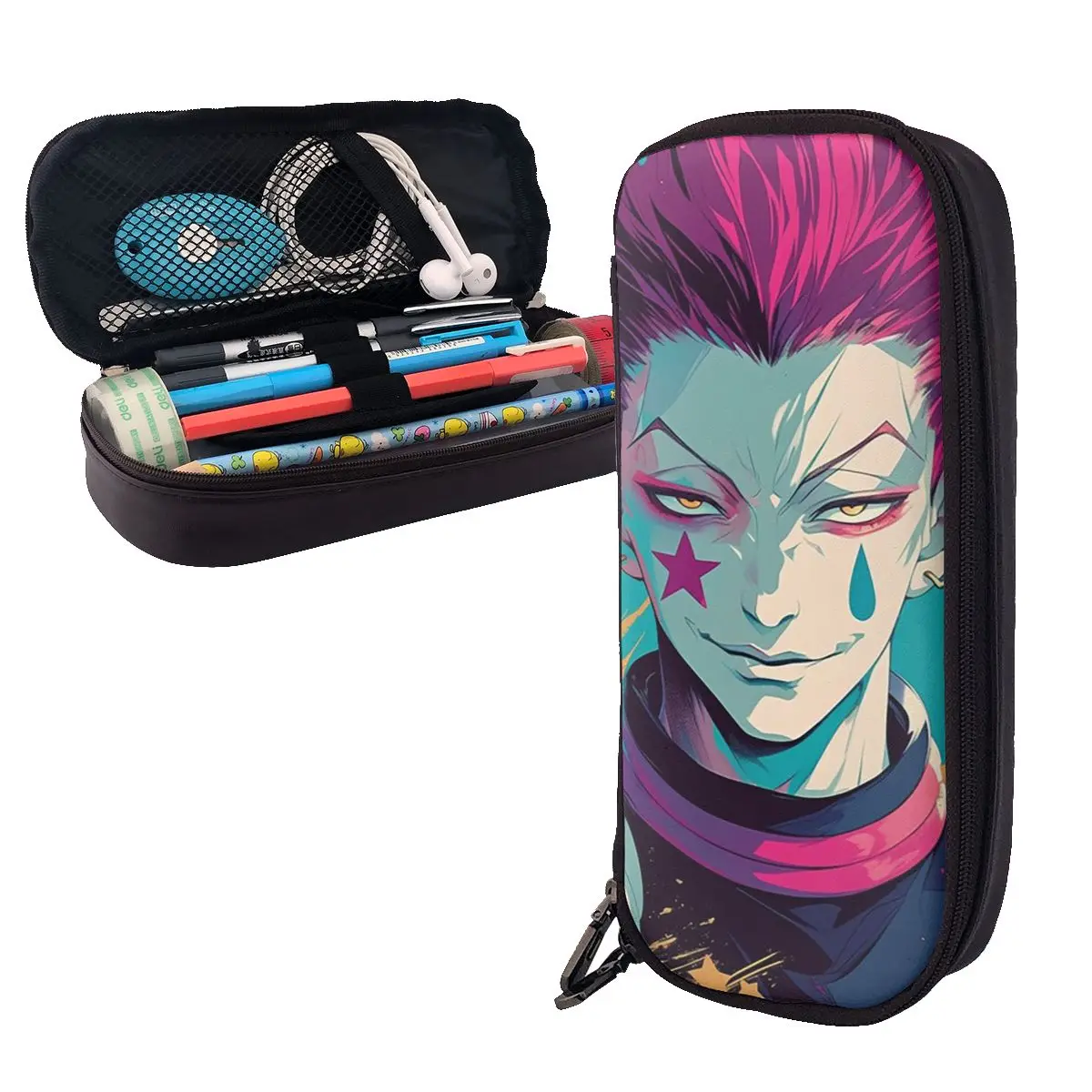 Anime Hisoka Hunter X Hunter Magical Joker Leather Pencil Case Pencil Pouch Storage Large Capacity Pen Box Pencil Bag for School