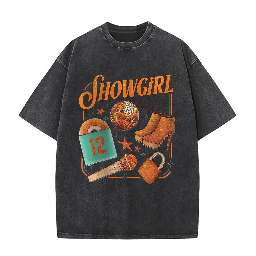 ألبوم حياة فتاة الإستعراض الجرافيك خمر غسلها تي شيرت الرجال النساء Harajuku تي شيرت القطن المتضخم قصيرة الأكمام تي شيرت