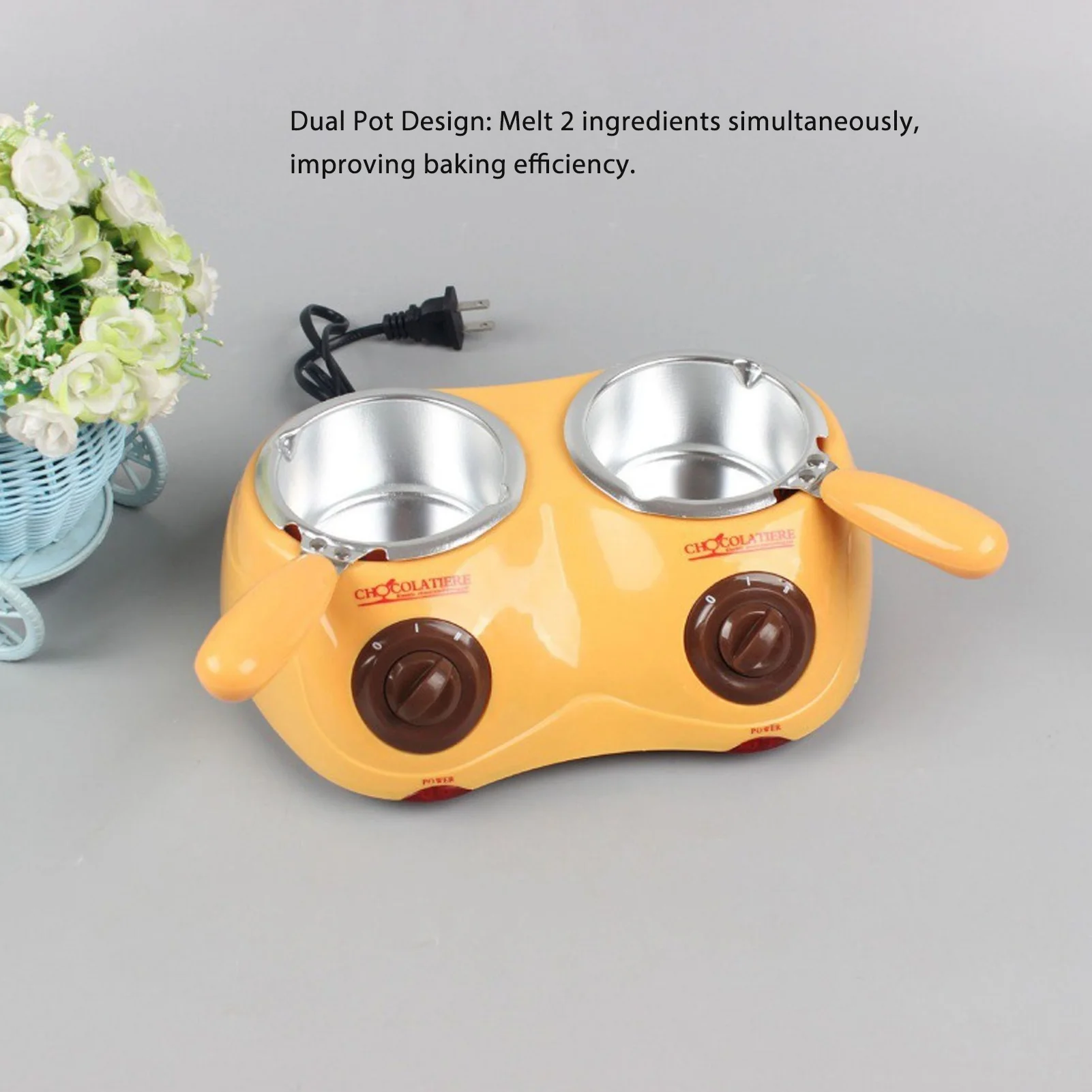 Durable Stainless steel&Plastic Hot Chocolate Melting Pot Electric Fondue Melter Machine Set Tool for Cheese Candy