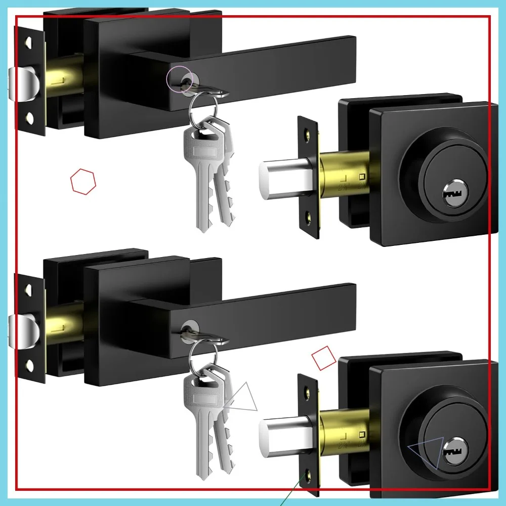 

2-Pack Keyed Alike Exterior Door Lock Set with Single Cylinder Deadbolt, Matte Black Zinc Alloy Handles for Front Entry Doors