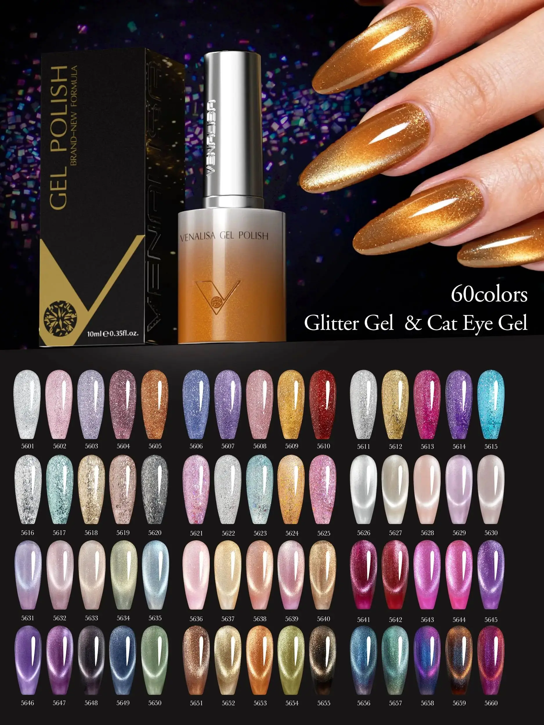 VENALISA 60 couleurs TPO/HEMA gratuit paillettes Gel oeil de chat Gel vernis à ongles UV/LED tremper Gel vernis manucure bricolage Nail Art noël