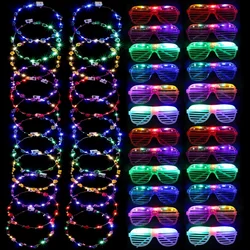 Gafas LED con corona de flores, lentes con diadema MultiColor, con luz LED, ideal para fiestas, 48 piezas