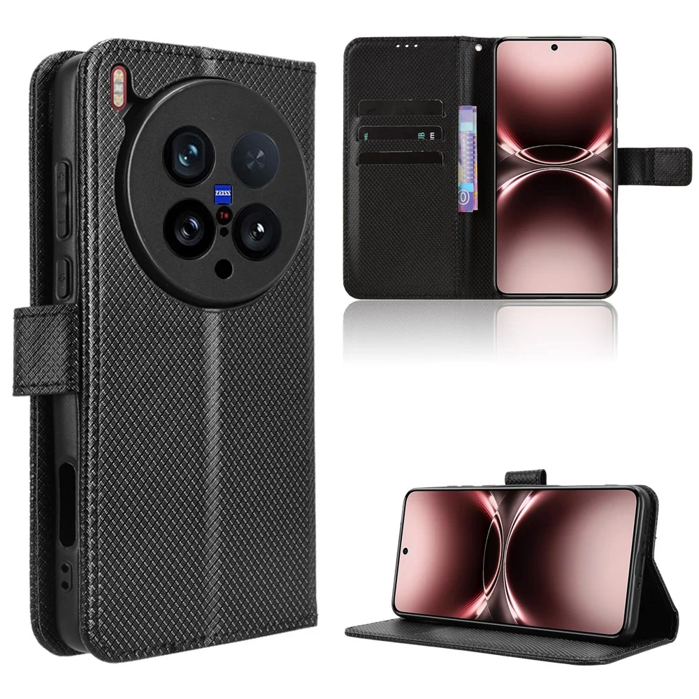 ل Vivo X200 Ultra 5G الفاخرة الوجه الماس نمط الجلد محفظة من جلد PU حامل الحال بالنسبة ل Vivo X200 Ultra 5G X200Ultra حقيبة الهاتف